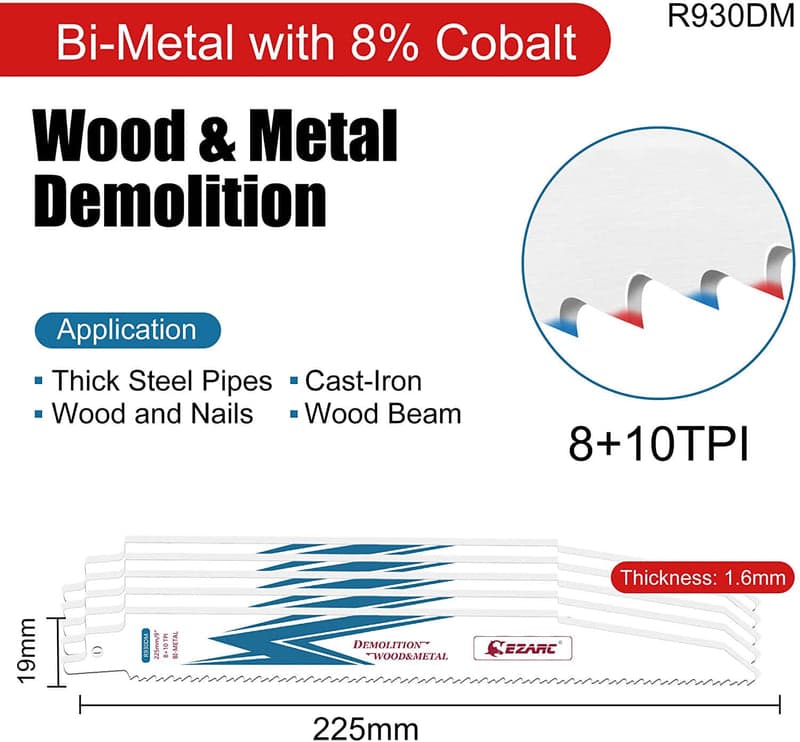EZARC 9" 8/10TPI Bi-Metal Reciprocating Saw Blade