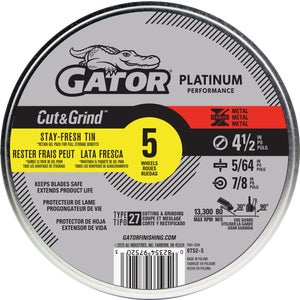 Gator Blade Type 27 4-1/2 In. x 5/64 In. x 7/8 In. Metal/Stainless Cut-Off Wheel (5-Pack)