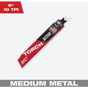 Milwaukee TORCH 6 In. 10 TPI NITRUS Carbide Medium Metal Reciprocating Saw Blade