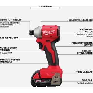 Milwaukee M18 2-Tool Brushless Cordless Compact Drill/Driver & Compact Impact Driver Combo Kit with (2) 2.0 Ah Batteries & Charger