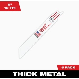 Milwaukee SAWZALL 6 In. 10 TPI Metal Reciprocating Saw Blade (5-Pack)