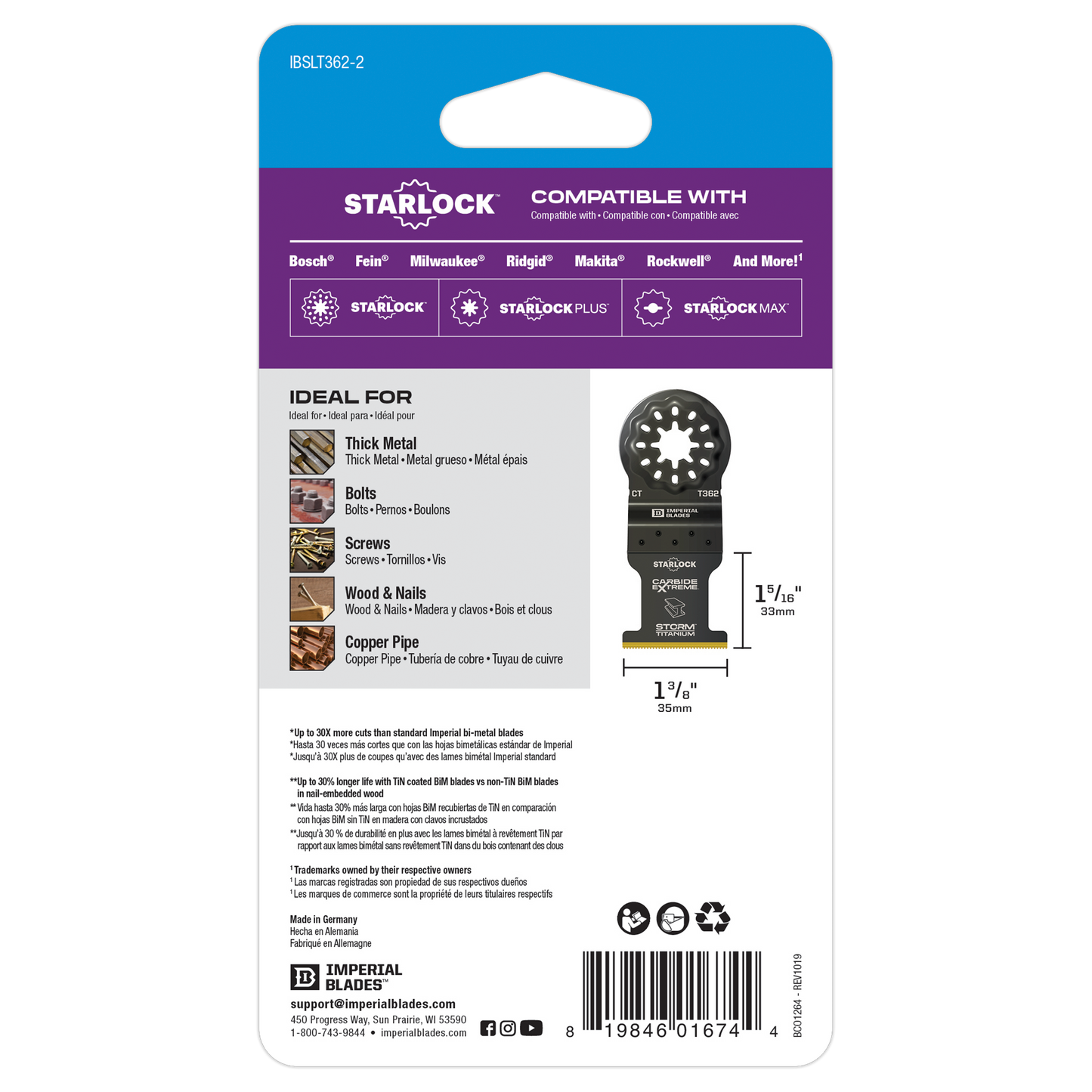 IBSLT362 1 3/8" Starlock™ Carbide Extreme Storm Titanium Metal Oscillating Blade